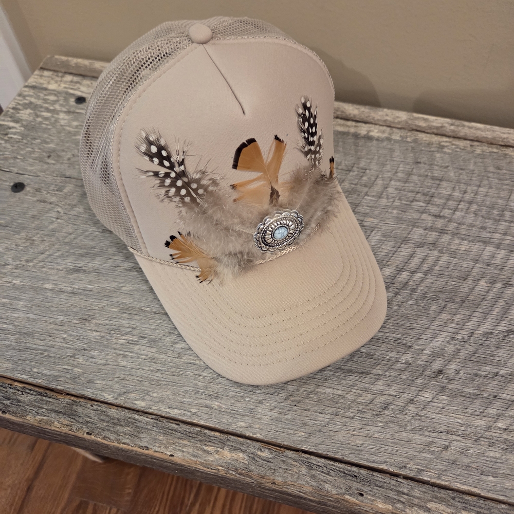 OTTO Tan Feather Cowgirl Trucker Hat